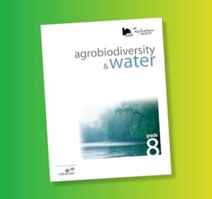 Agrobiodiversity and water teacher guide cover on green and yellow gradient background