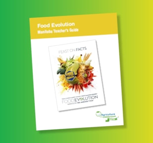 Food Evolution teacher guide cover on green and yellow gradient background