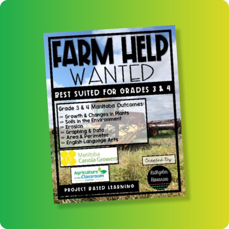 Farm Help Wanted teacher guide cover on green and yellow gradient background