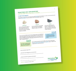 Manitoba Soil Exploration teacher guide page on green and yellow gradient background