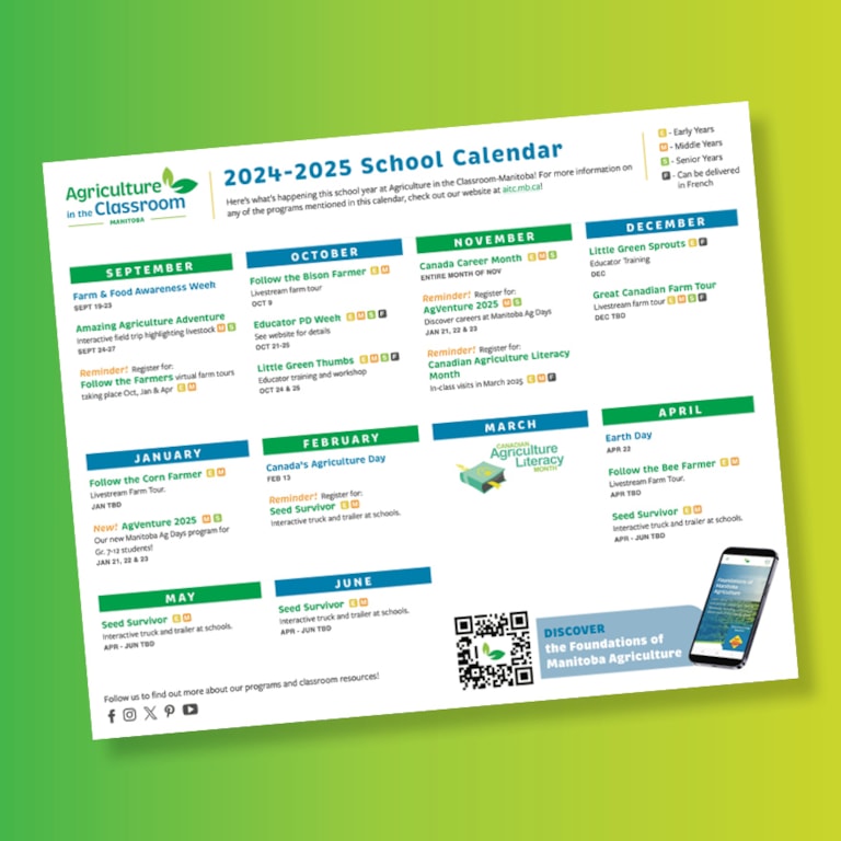 School calendar on green and yellow gradient background