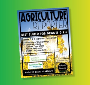 Agriculture Reporter teacher guide cover on green and yellow gradient background