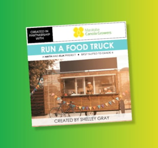 Run a Food Truck teacher guide cover on green and yellow gradient background