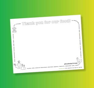 Food gratitude worksheet blank on green and yellow gradient background