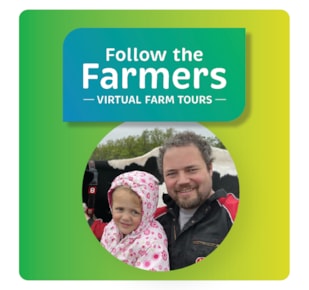 Follow the Farmers program logo with photo of Stefan Signier and daughter